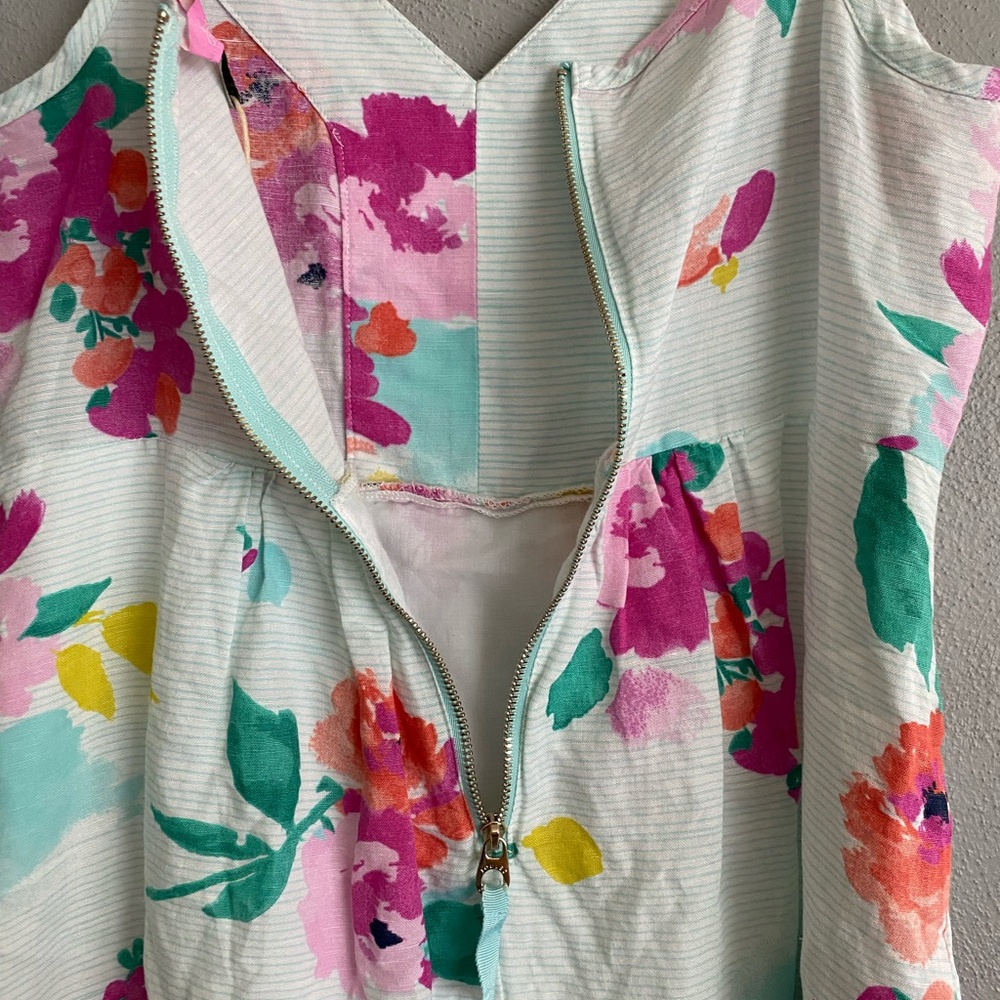 Joules Dress Size 6 Midi Stripe Floral Linen Blend Multicolor Sleeveless - Picture 8 of 10